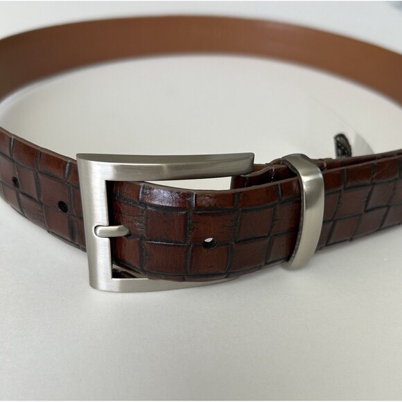 J Campbell Los Angeles Belt Italian Leather Mens Brown Embossed Size 34 - Picture 3 of 11